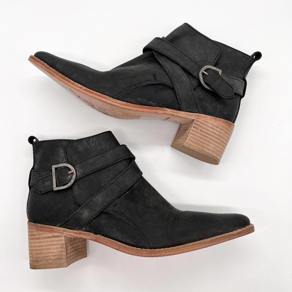 FREE PEOPLE Back Loop Ankle Boot Womens 38 Black Leather Buckle Strap NWOB - Picture 4 of 9